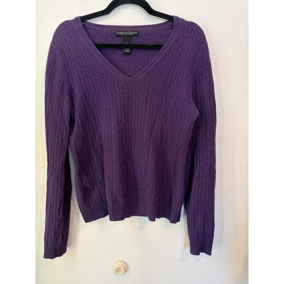 Marina Luna Sweaters - Marina Luna Sweater Cable Knit Cashmere Preppy Normcore V-Neck Purple Women Sz L